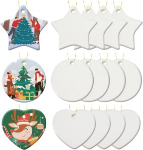 Ornement en céramique par sublimation blanc avec ficelle dorée, ornement vierge en vrac pour décoration d'arbre de Noël personnalisée, décoration de maison, souvenir, cadeau artisanal