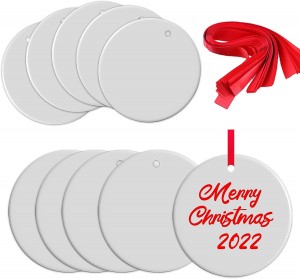 Sublimation Ornament Blanks Bulk Ceramic Discs Ornament for Heat Press Printing White Round Porcelain Ornament Personalized Xmas Tree Ornament Keepsake Crafts Gift