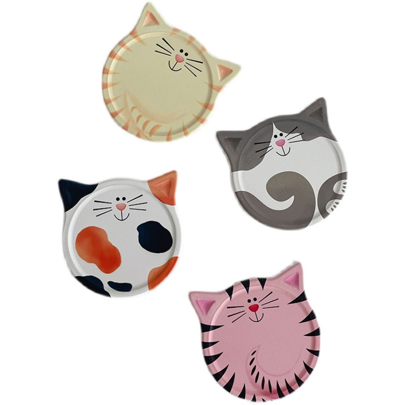 Cute Cat Face Ceramic Coaster With Cork Absorbent For Drink Dog Pet ...
