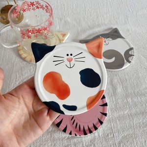 Cute Cat Face Ceramic Coaster With Cork Absorbent For Drink Dog Pet Animal Custom Coasters Set Holder Blank Print