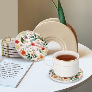 6 Pcs Cute Flower Drink Coasters with Holder Modern Ceramic Absorbent Coasters Decorative Coffee Table Coaster Set