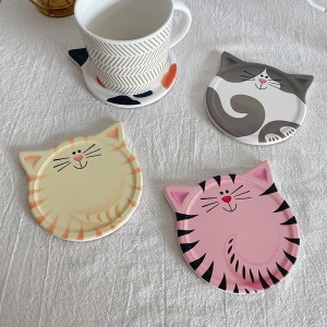 Cute Cat Face Ceramic Coaster With Cork Absorbent For Drink Dog Pet Animal Custom Coasters Set Holder Blank Print