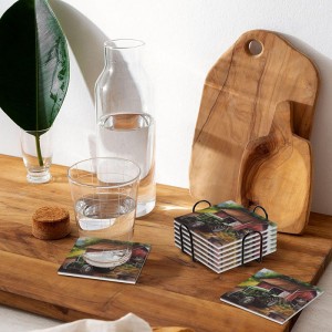 Wholesale Ceramic Coasters for Drinks Square Drink Coasters with Metal Holder