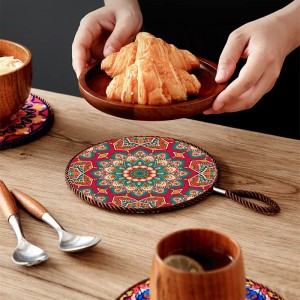 Wholesale Printed Heat Resistant Ceramic Trivet Mat With String Mandala Custom Sublimation Ceramic Placemat With Rope