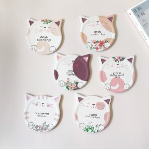 Sottobicchieri in ceramica stampati con faccia di gatto all'ingrosso per tavolino da caffè, sottobicchieri assorbenti con supporto