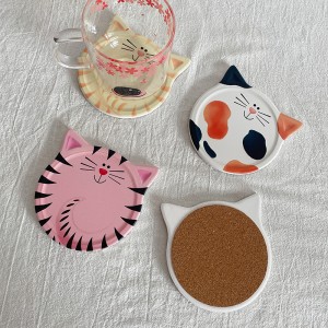 Cute Cat Face Ceramic Coaster With Cork Absorbent For Drink Dog Pet Animal Custom Coasters Set Holder Blank Print