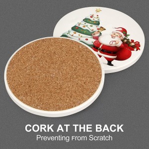 Custom Logo Printed Absorbent Stone Ceramic Coasters with Cork Back For Drinks