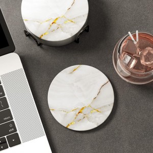 Marble Style Absorbent Ceramic Coasters with Holder and Cork Base