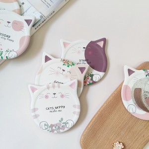 Sottobicchieri in ceramica stampati con faccia di gatto all'ingrosso per tavolino da caffè, sottobicchieri assorbenti con supporto