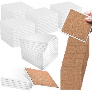 White unglazed Craft 4 Inches Absorbent Blank Ceramic Coasters Tile Make Your Own Coasters with Cork for Drinks