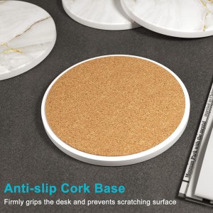 Marble Style Absorbent Ceramic Coasters with Holder and Cork Base