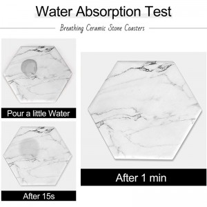 Engros hvide marmor bordskånere til sofabord drikke absorberende glas glas med holder sekskantet sten kop glas glas sæt