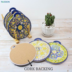 Custom Ceramic Trivet For Home Decoration ltems For Kitchen With Cork Backing