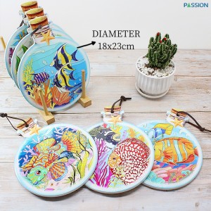 Custom Drifting Bottle Candies Ceramic Trivet With EVA Tableware