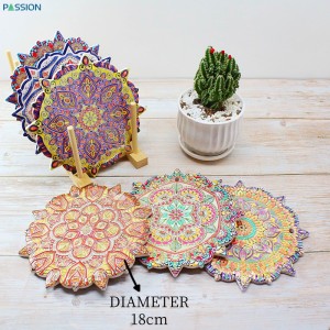 Dessous de plat en céramique OEM brillant/mat, impression Mandala de forme ronde tournesol