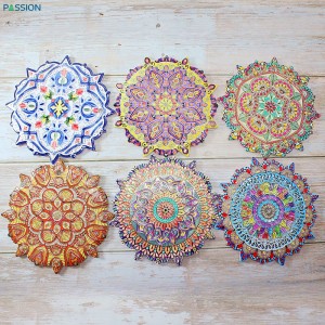 Dessous de plat en céramique OEM brillant/mat, impression Mandala de forme ronde tournesol