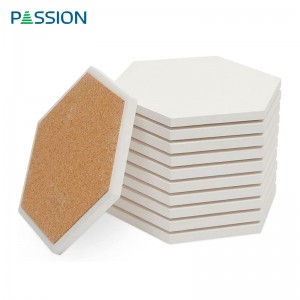 Hexágono de posavasos de cerámica en blanco