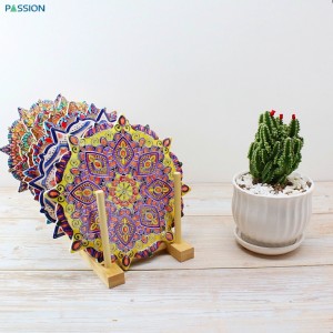 Sunflower round shape Mandala printing shiny/matt OEM ceramic trivet