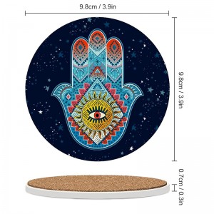 Hamsa Hand Ceramic Coasters with Cork Backing Absorbent Drink Coaster