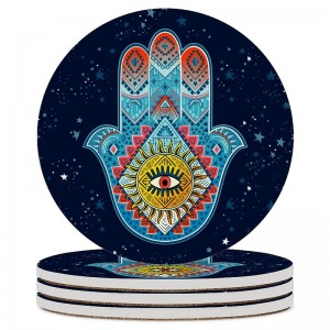 Hamsa Hand Ceramic Coasters with Cork Backing Absorbent Drink Coaster