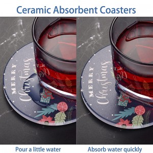 Absorbent Ceramic Drink Christmas Coasters with Holder Coaster Set of 6 with Cork Base