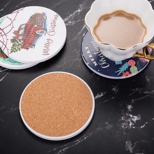 Absorbent Ceramic Drink Christmas Coasters with Holder Coaster Set of 6 with Cork Base