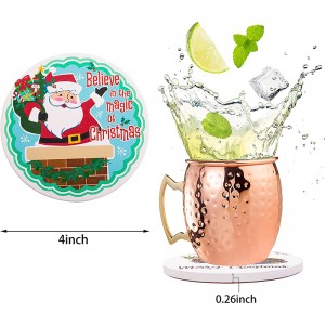 Absorbent Ceramic Drink Christmas Coasters with Holder Coaster Set of 6 with Cork Base