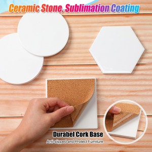 Hexagon Square Round Sublimation Coasters Blanks White Glazed Ceramic Coasters with Cork Backing