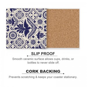 Square Ceramic Coaster with Cork Base Heat-Resistant Absorption Reusable Drink Coasters