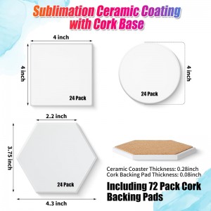 Hexagon Square Round Sublimation Coasters Blanks White Glazed Ceramic Coasters with Cork Backing