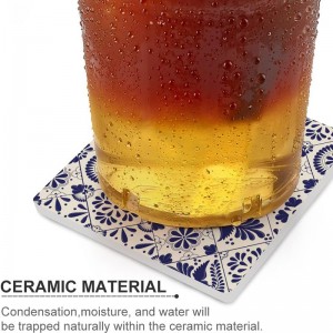 Square Ceramic Coaster with Cork Base Heat-Resistant Absorption Reusable Drink Coasters