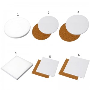 Thermal Transfer Round Ceramic Stone Coaster Square Sublimation Cup Pad with Coated Corks for DIY Painting Project