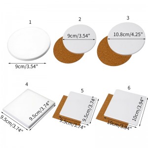 Thermal Transfer Round Ceramic Stone Coaster Square Sublimation Cup Pad with Coated Corks for DIY Painting Project