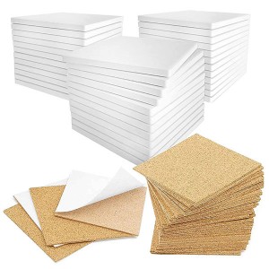 Unglazed Crafts DIY Coasters Ceramic White Tiles with Cork Backing Pads