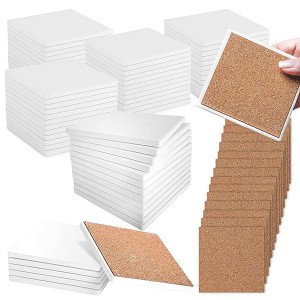 Unglazed Crafts DIY Coasters Ceramic White Tiles with Cork Backing Pads