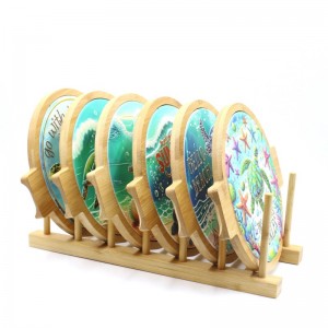 Round dia.18CM with double ears Ceramic trivet with bamboo base factory price