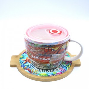 Round dia.18CM with double ears Ceramic trivet with bamboo base factory price