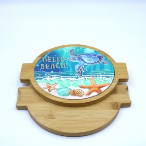 Round dia.18CM with double ears Ceramic trivet with bamboo base factory price