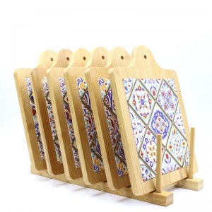 19*22.7CM Food grade cutting board Square Ceramic trivet with bamboo base wholesale