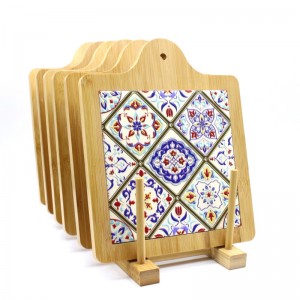 19*22.7CM Food grade cutting board Square Ceramic trivet with bamboo base wholesale