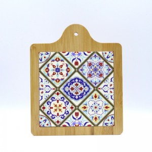 19*22.7CM Food grade cutting board Square Ceramic trivet with bamboo base wholesale