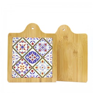 19*22.7CM Food grade cutting board Square Ceramic trivet with bamboo base wholesale