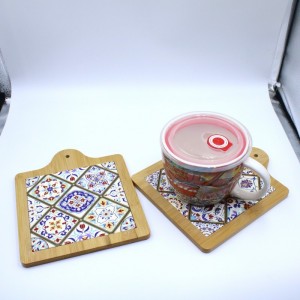 19*22.7CM Food grade cutting board Square Ceramic trivet with bamboo base wholesale