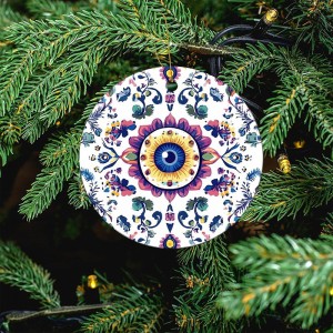 Evil Eye Mandala Pattern Christmas Hanging Ornaments Round Ceramics Pendant Souvenir for Xmas Tree Decoration