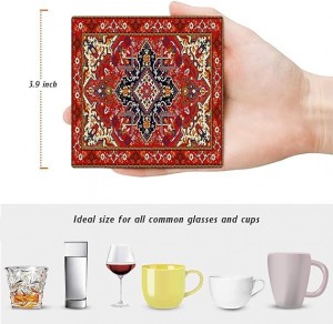 Tribal Turkish Geometric Pattern Absorbent Square Ceramic Stone Cup Mat