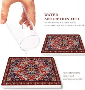 Tribal Turkish Geometric Pattern Absorbent Square Ceramic Stone Cup Mat