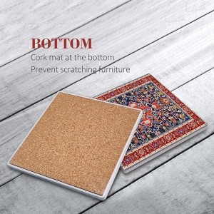 Tappetino per tazza in pietra ceramica quadrata assorbente con motivo geometrico tribale turco