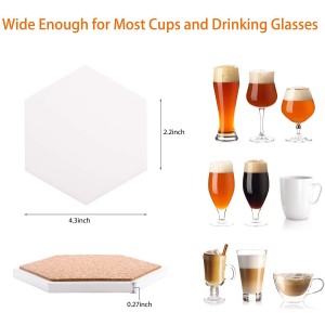 Sublimation Blanks Absorbent Ceramic Stone Hexagon Coaster for Drinks with Cork Backing Pads