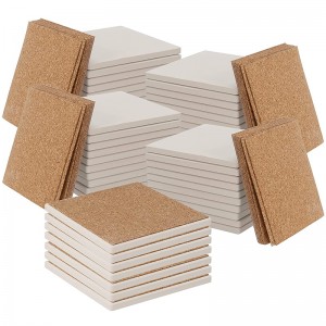 4 Inches Blank Absorbent White Unglazed Craft Ceramic Tiles Coasters with Cork for Drinks